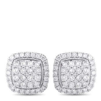 Bông tai Lb Exclusive 14K White Gold 2.00 Ct Diamond Cushion Halo Stud Earrings