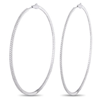Bông tai Lb Exclusive 14K White Gold 2.89 Ct Diamond Hoop Earrings