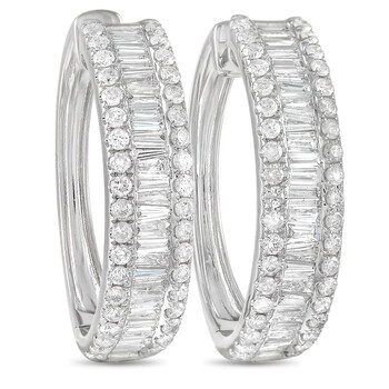 Bông tai Lb Exclusive 14K White Gold 3.00 Ct Diamond Hoop Earrings