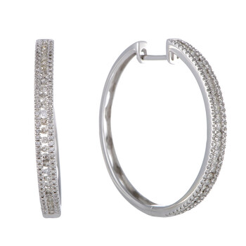 Bông tai Lb Exclusive 14K White Gold 3 Row 1.06 Carat Vs1 G Color Diamond Hoop Earrings