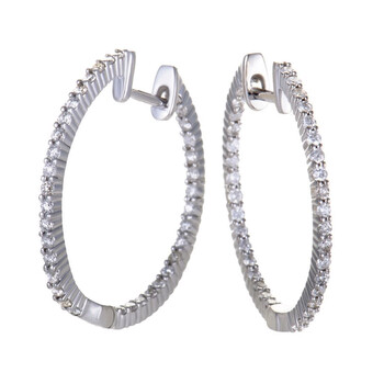 Bông tai Lb Exclusive 14K White Gold .75 Carat Vs1 G Color Diamond Thin Hoop Earrings