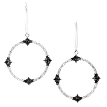 Bông tai Lb Exclusive 14K White Gold Black White Diamond Pave Dangle Earrings
