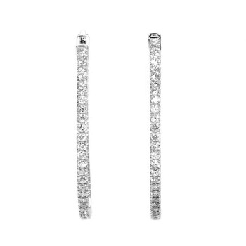 Bông tai Lb Exclusive 14K White Gold Diamond Hoop Earrings Aer-9836W