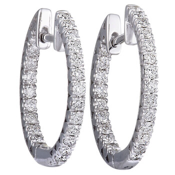 Bông tai Lb Exclusive 14K White Gold Diamond Huggies Hoop Earrings .66 Carat (0.66 Ctw) Diamonds Inside & Out
