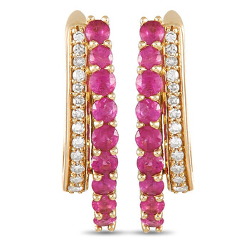 Bông tai Lb Exclusive 14K Yellow Gold 0.10 Ct Diamond And Ruby Earrings