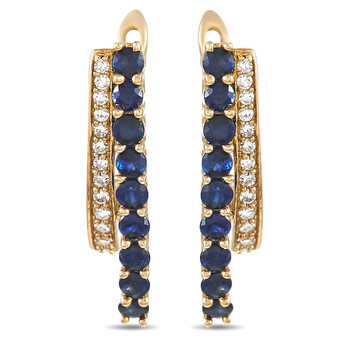 Bông tai Lb Exclusive 14K Yellow Gold 0.10 Ct Diamond And Sapphire Earrings