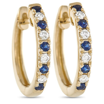 Lb Exclusive 14K Yellow Gold 0.11 Ct Diamond And Sapphire Hoop Earrings 1 Bông tai Lb Exclusive 14K Yellow Gold 0.11 Ct Diamond And Sapphire Hoop Earrings
