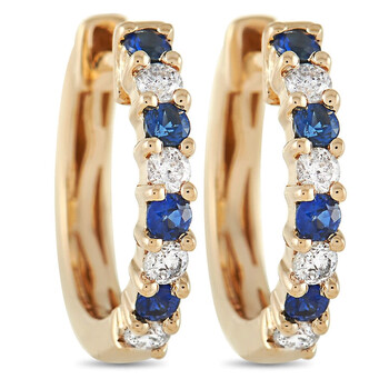 Bông tai Lb Exclusive 14K Yellow Gold 0.17 Ct Diamond And Sapphire Hoop Earrings