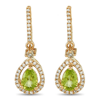 Lb Exclusive 14K Yellow Gold 0.20 Ct Diamond And Peridot Dangle Earrings 2 Bông tai Lb Exclusive 14K Yellow Gold 0.20 Ct Diamond And Peridot Dangle Earrings