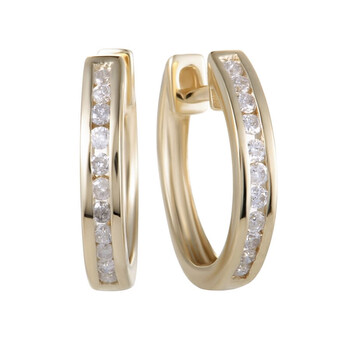 Lb Exclusive 14K Yellow Gold 0.25 Ct Diamond Hoop Earrings 1 Bông tai Lb Exclusive 14K Yellow Gold 0.25 Ct Diamond Hoop Earrings
