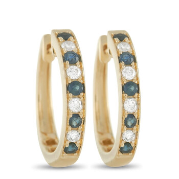 Bông tai Lb Exclusive 14K Yellow Gold 0.25Ct Diamond And Sapphire Hoop Earrings
