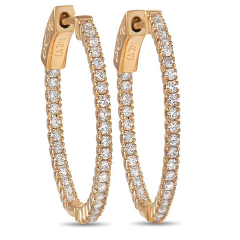 Lb Exclusive 14K Yellow Gold 0.62Ct Diamond Hoop Earrings 2 Bông tai Lb Exclusive 14K Yellow Gold 0.62Ct Diamond Hoop Earrings