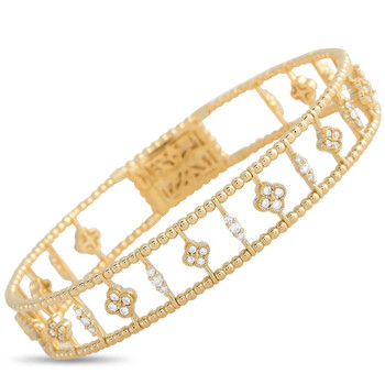 Vòng tay Lb Exclusive 14K Yellow Gold 1.22 Ct Diamond Dainty Flower Bangle Bracelet chính hãng