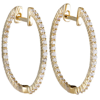 Bông tai Lb Exclusive 14K Yellow Gold .55 Carat Vs1 G Color Diamond Pave Inside Out Hoop Earrings