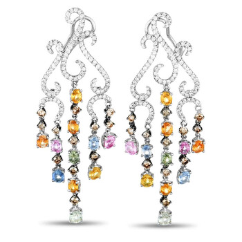 Lb Exclusive 18K White Gold 2.95 Ct Diamond And Sapphire Dangle Earrings 1 Bông tai Lb Exclusive 18K White Gold 2.95 Ct Diamond And Sapphire Dangle Earrings
