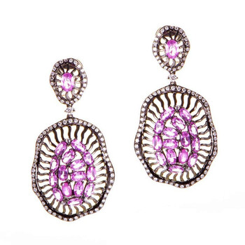 Bông tai Lb Exclusive 18K White Gold Diamond And Pink Sapphire Drop Earrings