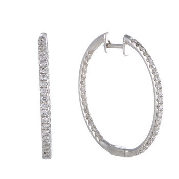 Bông tai Lb Exclusive 1Ct 14K White Gold Full Diamond Pave Thin Round Hoop Earrings