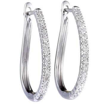 Bông tai Lb Exclusive ~.33Ct 14K White Gold Diamond Oval Hoop Earrings