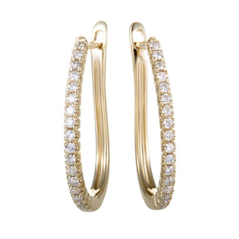 Bông tai Lb Exclusive .35Ct 14K Yellow Gold Diamond Oval Hoop Earrings