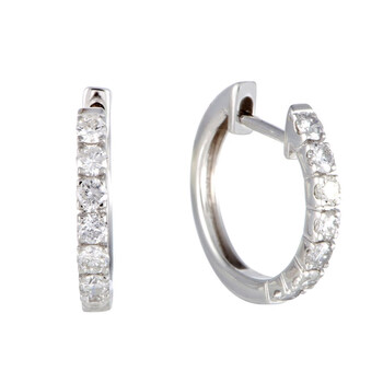 Lb Exclusive ~.75Ct Small 14K White Gold Diamond Hoop Earrings 1 Bông tai Lb Exclusive ~.75Ct Small 14K White Gold Diamond Hoop Earrings