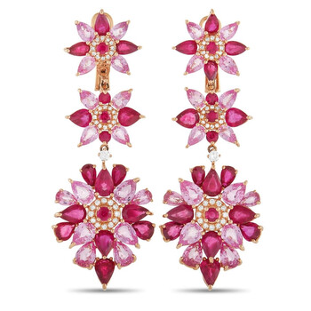 Lb Exclusive French Collection 18K Rose Gold 0.41 Ct Diamond, 11.40 Ct Ruby, And 10.61 Ct Sapphire Floral Drop Earrings 1 Bông tai Lb Exclusive French Collection 18K Rose Gold 0.41 Ct Diamond