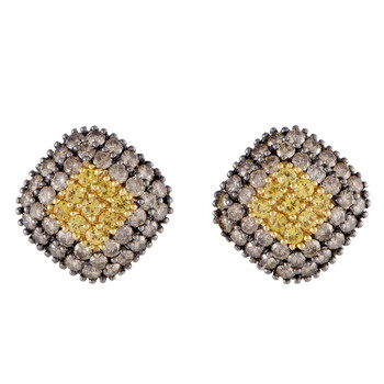 Bông tai Lb Exclusive Italian 18K Yellow Gold Brown Diamond And Yellow Sapphire Pave Rhomb Earrings