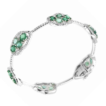 Vòng tay Lb Exclusive Single Row 18K White Gold Diamond And Emerald Bangle chính hãng