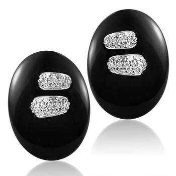 Lb Exclusive Women'S 18K White Gold Diamond & Onyx Button Earrings Sega84321Rbz 1 Bông tai Lb Exclusive Women'S 18K White Gold Diamond & Onyx Button Earrings Sega84321Rbz