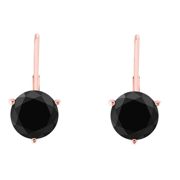 Bông tai Maulijewels 0.20 Carat Round Natural Black Diamond 3 Prong Set Leverback Earrings For Womens In 14K Solid Rose Gold