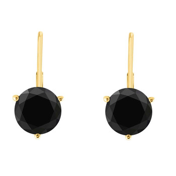 Bông tai Maulijewels 0.20 Carat Round Natural Black Diamond 3 Prong Set Leverback Earrings For Womens In 14K Solid Yellow Gold