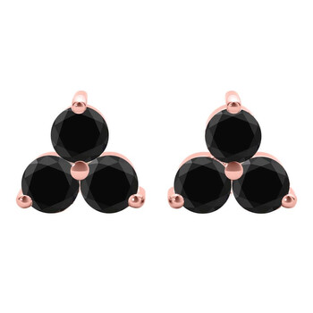 Bông tai Maulijewels 0.25 Carat Black Diamond Three Stone Prong Set Stud Earrings For Women In 14K Solid Rose Gold With Push Back