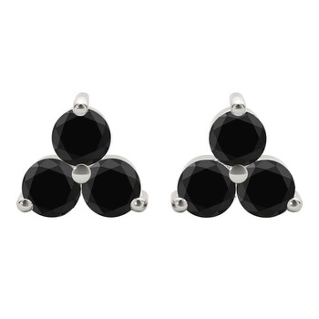 Bông tai Maulijewels 0.25 Carat Black Diamond Three Stone Prong Set Stud Earrings For Women In 14K Solid White Gold With Push Back