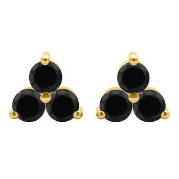 Bông tai Maulijewels 0.25 Carat Black Diamond Three Stone Prong Set Stud Earrings For Women In 14K Solid Yellow Gold With Push Back