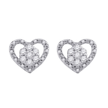 Bông tai Maulijewels 0.25 Carat Natural Diamond Heart Shape Milgrained Stud Earrings For Women In 10K Solid White Gold With Secure Push Back