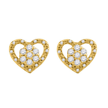 Bông tai Maulijewels 0.25 Carat Natural Diamond Heart Shape Milgrained Stud Earrings For Women In 10K Solid Yellow Gold With Secure Push Back