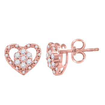Bông tai Maulijewels 0.25 Carat Natural Round Diamond Heart Shape Stud Earrings Crafted In 10K Solid Rose White And Yellow Gold Ber3006