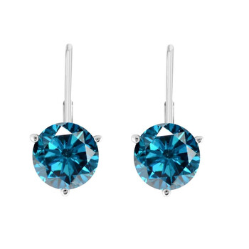 Bông tai Maulijewels 0.30 Carat Natural Blue Round Diamond Martini Leverback Earrings For Women'S In 14K Solid White Gold