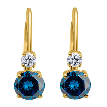 Bông tai Maulijewels 0.30 Carats Natural Blue Diamonds Leverback Earrings For Women Crafted 14K Yellow Gold Wedding Jewelry Collection