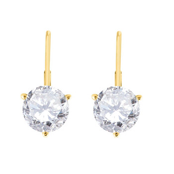 Bông tai Maulijewels 0.60 Carat Round White Diamond Three Prongs Set Martini Leverback Earrings In 14K Solid Yellow Gold