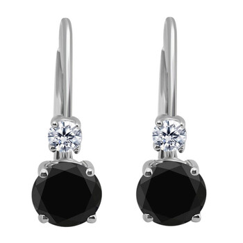 Bông tai Maulijewels 0.75 Carats Natural Black Diamonds Leverback Earrings For Women Crafted 14K White Gold Wedding Jewelry Collection