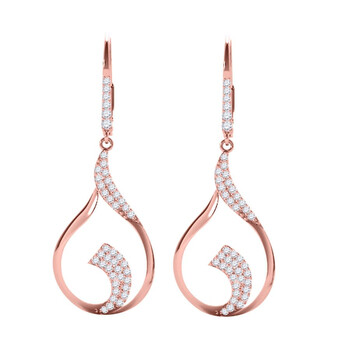 Bông tai Maulijewels 1/2 Carat White Diamond (I-J/ I1-I2) Dangle Leverback Earrings For Women In 14K Solid Rose Gold