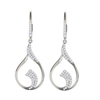 Bông tai Maulijewels 1/2 Carat White Diamond (I-J/ I1-I2) Dangle Leverback Earrings For Women In 14K Solid White Gold