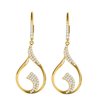Bông tai Maulijewels 1/2 Carat White Diamond (I-J/ I1-I2) Dangle Leverback Earrings For Women In 14K Solid Yellow Gold