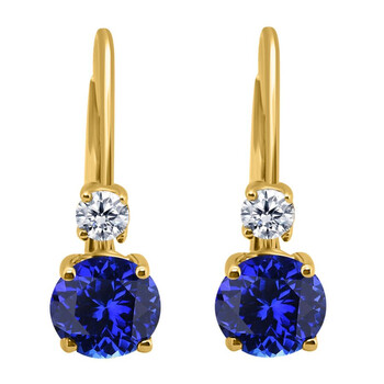 Bông tai Maulijewels 14K Yellow Gold 1 Ct Tanzanite And 0.10 Ct Diamonddrop Lever-Back Earrings