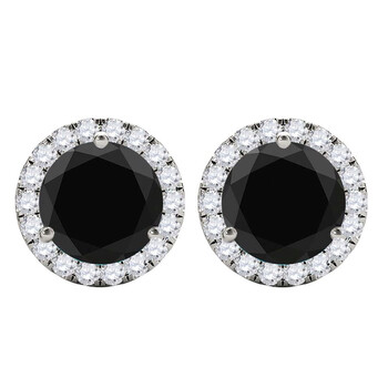 Bông tai Maulijewels 2.75 Carat Natural Black & White Diamond Round Stud Earrings For Women In 14K Solid White Gold With Secure Push Back
