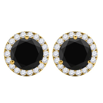 Bông tai Maulijewels 2.75 Carat Natural Black & White Diamond Round Stud Earrings For Women In 14K Solid Yellow Gold With Secure Push Back
