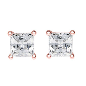 Bông tai Maulijewels 3/4 Carat Natural Princess Cut Diamond (H-I / I1-I2) Women Stud Earrings In 14K Solid Rose Gold With Secure Push Back