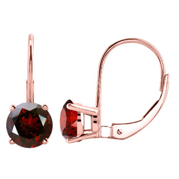 Bông tai Maulijewels 3/4 Carat Natural Red Round Diamond Leverback Women'S Earrings In 14K Rose Gold