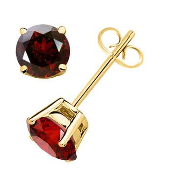 Bông tai Maulijewels 3/4 Carat Natural Round Red Diamond Prong Set Stud Earrings In 14K Solid Yellow Gold