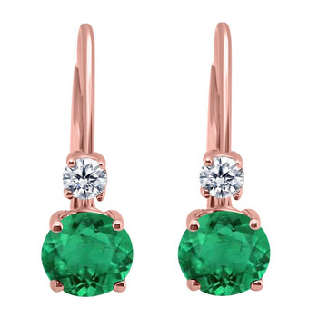 Bông tai Maulijewels Ladies 14K Rose Gold 1 Ct Emerald & 0.10 Ct Diamond Drop Leverback Earrings